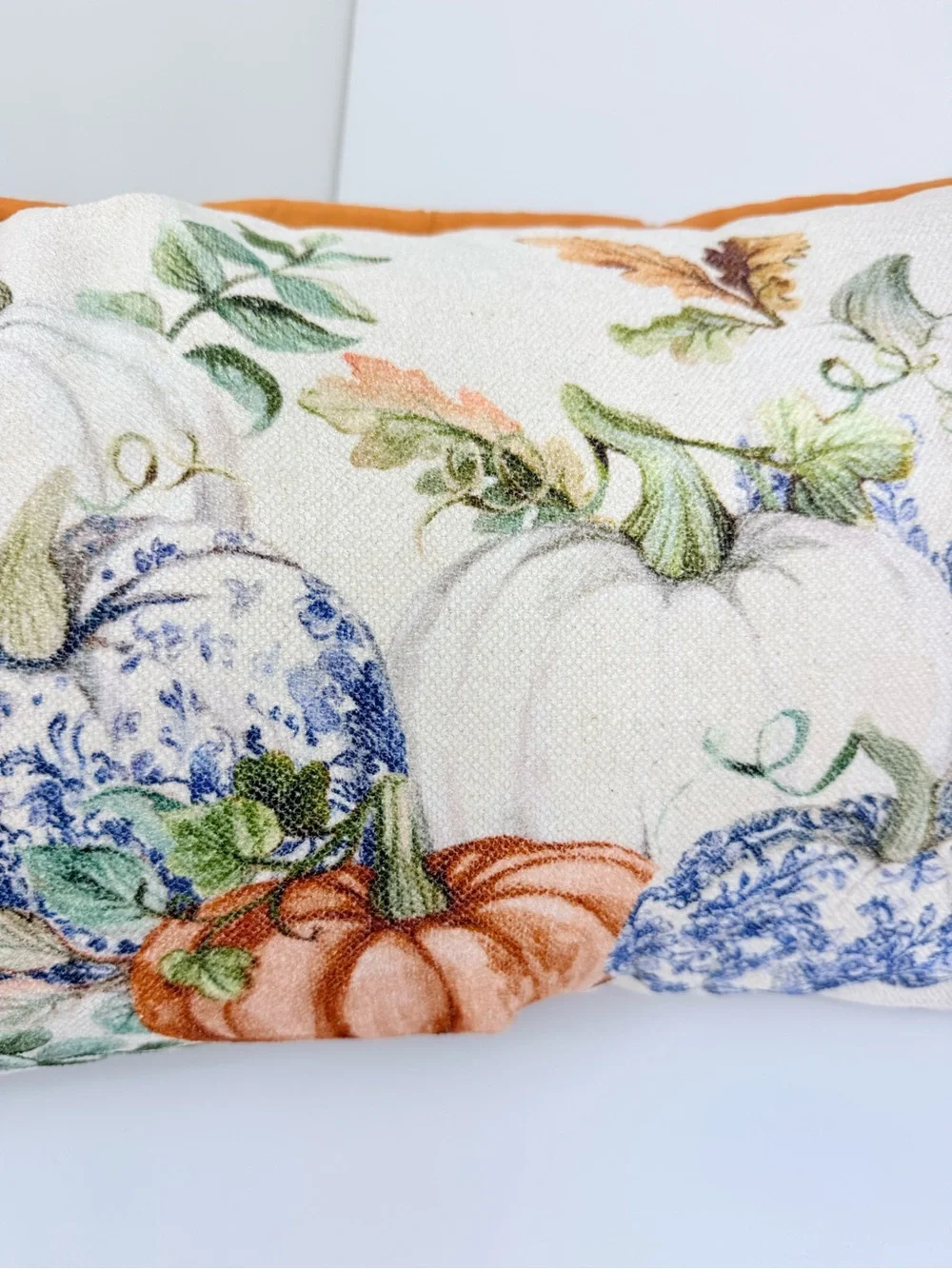 Artelier Nicole Miller Orange Cream Pumpkin Print Soft Woven Long Accent Pillow